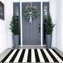 LEEVAN Black and White Outdoor Rug 3X5, Cotton Washable Striped Patio Rugs Hand Woven Front Door Mat, Reversible Entryway Rug Farmhouse Black Floor Carpet for Balcony/Courtyard/Entrance