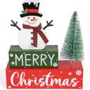 Merry Christmas Decorations Indoor Wooden Snowman Christmas Tabletop for Home Xmas Tree Centerpieces for Tables Wood Table Sign Decor Tiered Tray Office Desk Shelf Mantel Room Winter Holiday Party