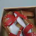 Soda MIGUEL ~ Women Crisscross Band Fashion Chunky Platform Block Mid Heel Sandal with Ankle Strap and Stud Size 