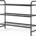 Kitsure Shoe Rack - Stainless Steel Shoe Organizer, Sturdy Shoe Rack for Closet and Front Door Entrance, Free Standing Shoe Shelf, Closet Organizers and Storage, 25.6" Wide - 3 Tier, Black