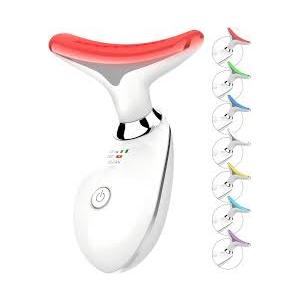ELISHINE 7 Color Face and Neck Massager Light Therapy, Red Light Based Facial Massager for Skin Care, Smoothing, Firming (White)