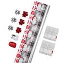 LaRibbons Christmas Wrapping Paper Set, Classic Santa Face & Plaid Design with Gift Bow & Ribbons & Tags, Perfect for Christmas, Holiday, Winter Party, Xmas, 30 Inch X 10 Feet (4Rolls, 100 sq.ft.ttl.)