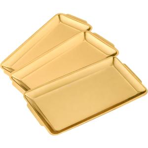 3 x 3-Piece Gold Serving Trays,304 Stainless Steel Heavy Duty Rectangular Platters,12.6 Inch Metal Food Server Set,Chip & Scratch Resistant,Rustproof Commercial Grade for Party, Wedding,Buffet,Christmas