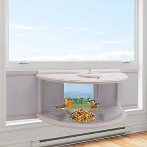 180 View Window Bird Feeder - Durable and Elegant Wood Design for Outdoors and Indoor Viewing - Bring Joy to Your Home With This Small White Feeder (Large)