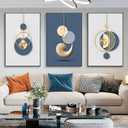 3Pcs Modern Abstract Canvas Wall art Blue White Luxury Gold Graphic Wall Decor Pictures Minimalist Medieval Geometric Poster Prints for Living Room Bedroom Office Home Decoration 16x24in Unframed