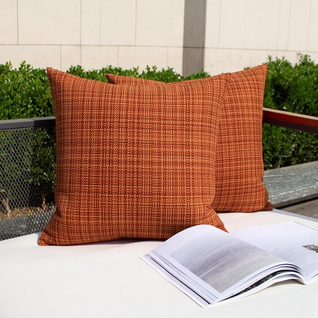 Kevin Textile Fall Outdoor Waterproof Throw Pillow Covers Decorative Farmhouse Water Resistant Cushion Covers for Tent Patio Garden Couch Sofa Pack of 2 24x24 Inch Burnt Orange