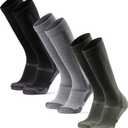 DANISH ENDURANCE Knee High Hiking Socks, Merino Wool, Long Thermal Socks, for Women & Men (Large, Multicolor (1xblack, 1xlight Grey, 1xgreen) - 3-pack)