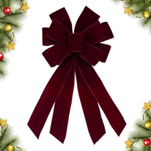Christmas Wreath Bow 20 x 11 Inches Large Christmas Bows Burgundy Red Velvet Bow Winter Farmhouse Bow Xmas Tree Topper Ornament Bow for Home Front Door Decorations