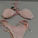 ZAFUL Women's Triangle Bikini Multiway Fishnet Tie Side Bandeau Halter String Bikini Set Two Piece Swimsuit Bathing Suits (Large, 1-light Pink)