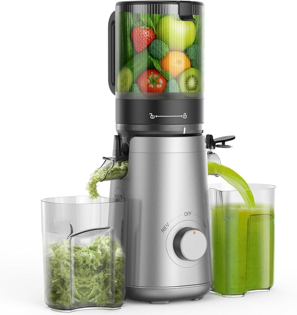 Juicer Machines, 5.8" Wide Feed Chute Cold Press Juicer for Whole Vegetables & Fruits, High Juice Yield, BPA Free (Slivery) (Silver)