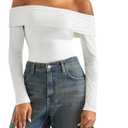 SUUKSESS Women Off the Shoulder Bodysuit Short Sleeve Strapless Thong Body suit (White, M)