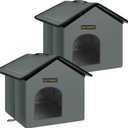 Rest-Eazzzy Cat House for Outdoor Cats, Weatherproof and Insulated Feral Cat House with Mat and Clip, Easy to Put Together, Selfwarming Cat Shelter for Winter, Never Blow Away (Grey, House X 2)