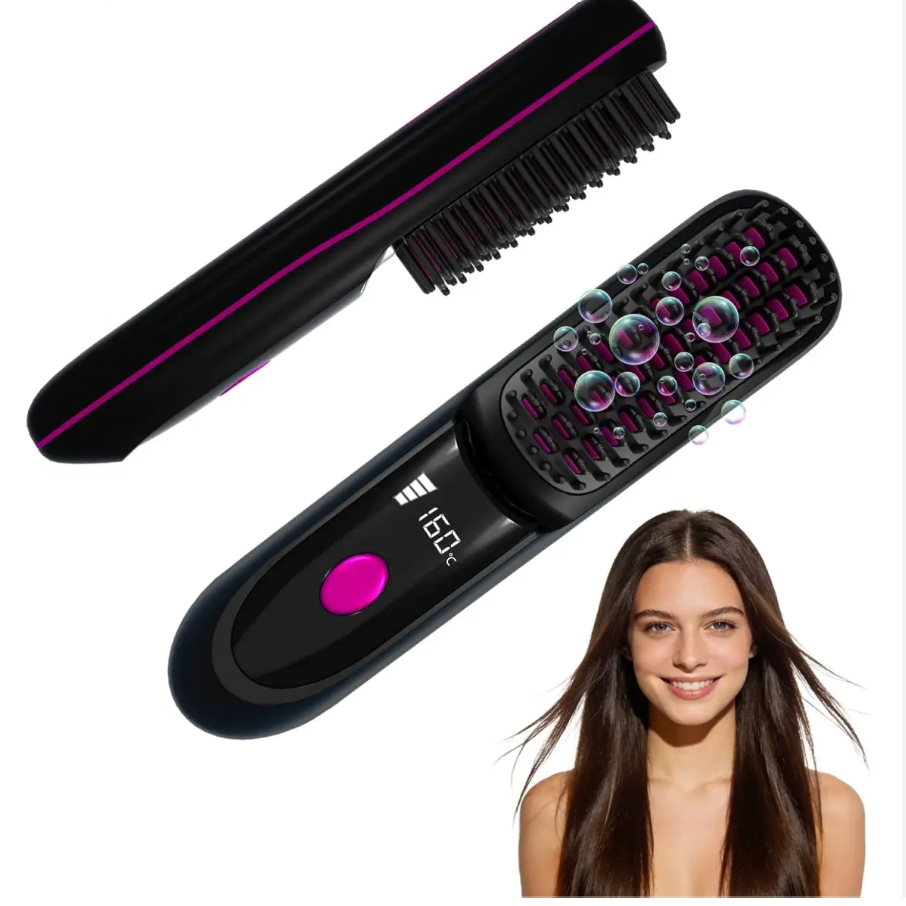 2026 Portable Straightener Brush for Travel, Cordless Hair Straightener Comb for Women,Fast Heating Hair Straightener with LCD Temperature Display, Travel Gift
