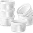 MALACASA Ramekins 12 oz Oven Safe, Porcelain Creme Brulee Ramekins Pudding Custard Cups Large Ceramic Souffle Dishes Ramakan Ramiken Ramicans Baking Bowls Set of 6, White, Series RAMEKIN-DISH