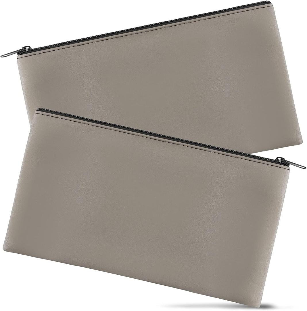 2 Pieces Money Bags with Zipper, 11x6.1 inch Money Pouch, Bank Bag, Cash Bag, Check Wallet, Cosmetics(Gray)