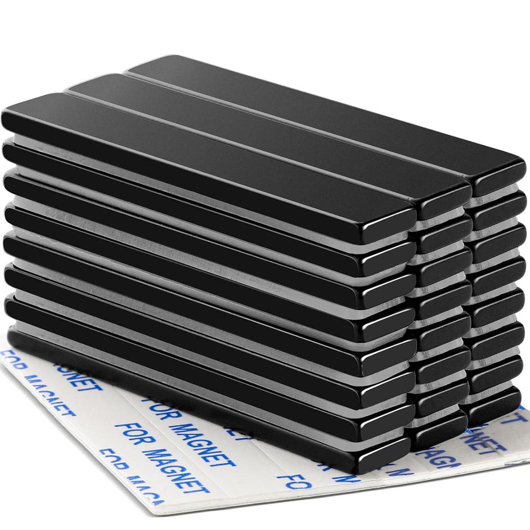 DIYMAG Strong Magnets, 24 Pack Neodymium Magnetic Strips Adhensive Backing | Industrial Rare Earth Flat Black Magnet Bar Heave Duty for Fridge, Whiteboard, Classroom, and Craft 2.36 x 0.39 x 0.12 Inch