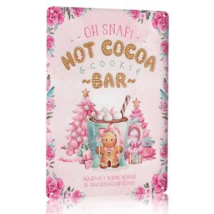 Joyline Vintage Pink Christmas Decor Gifts Rustic Hot Cocoa Cookies Bar Gingerbread Tin Sign for Home Farmhouse Kicthen Cafe Bar Wall Decor 8 x 12 inches (3237)
