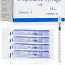 100 Pack 1ml 27G 0.5-Inch Luer Lock Science Lab Syringe, Individually Sealed for Labs, Liquid Measuring, and Dispensing