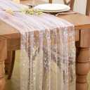 P Pothuiny 6 Pcs White Silver Table Runner 28 x 120 Inch, Glitter Metallic Foil Tulle Table Runner Party Silvery Sheer Gauze Table Decor for Wedding Birthday Christmas Anniversary