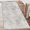 Machine Washable Area Rug Runner - Living Room Bedroom Bathroom Kitchen Entryway Office - Padded Low Pile Stain Resistant Premium - Boho Farmhouse Vintage - Joy - Beige Ivory 2'6" x 8'