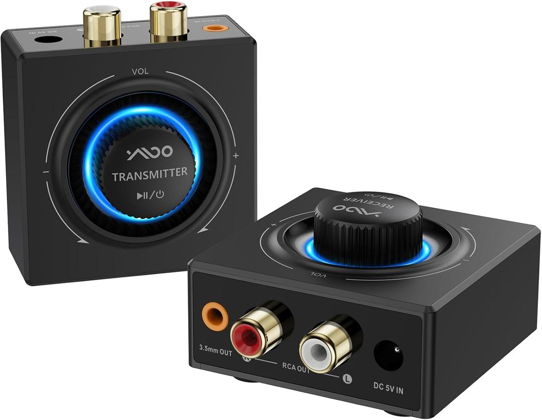 YMOO 2.4GHz Wireless Audio Transmitter and Receiver for TV, 25ms Low Latency, 200Ft Long Range, Wireless Audio Adapter Kit with AUX RCA in/Out for Stereo/Soundbar/Speaker/Amplifier/PC