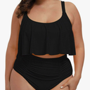 Pink Queen Women Plus Size Swimsuits Tummy Control Ruffle 2 Piece High Waisted Bathing Suit Swimwear, Size 2XL
