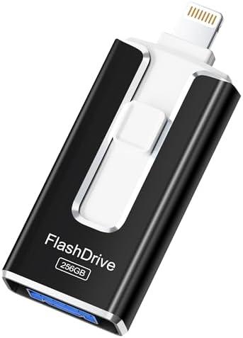 MFi Certified 256GB Flash Drive for iPhone iPad, Photo Stick for External Memory Storage, Easily Back Up and Save Photos Videos, USB Memory Stick Thumb Drive for iPhone/iPad/Android/PC (Black, 256GB)