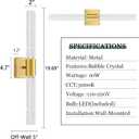 Brushed Gold LED Wall Sconces Set of 2 with LED Warm Light Interior Glam Crystal Wall Light, Hardwired