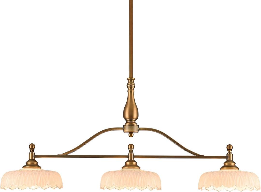 HDDFL Chandeliers Pendant Light Fixture Vintage Pendant Lighting Fixtures 3 Lights Chandelier Kitchen Glass Hanging Lamp for Island Dining Living Room Brass and White