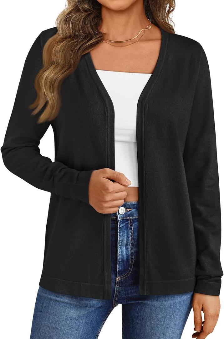 LILLUSORY Women's Cardigan Sweaters Lightweight Fall Clothes Fashion Long Sleeve Open Front 2025 Jackets (Small, Black)