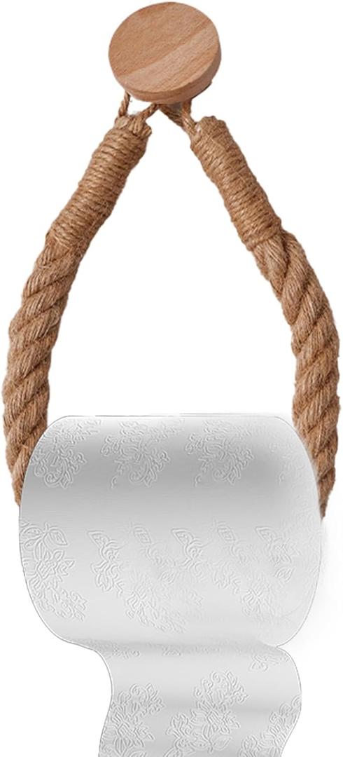 No-Drill Toilet Paper Holder for Bathroom  Handwoven Jute Rope with Optional Drill-Mounting Feature (Round)