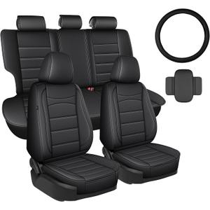 IKABEVEM RAV 4 Seat Covers Custom for Toyota RAV4 2019 2020 2021 2022 2023 2024 2025 LE,XLE,XLE Premium,Limited,Base,SE Full Set Luxury Faux Leather Seat Cover with Interior Accessories(Black)