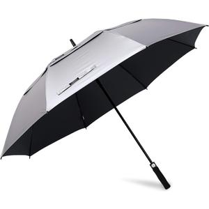 G4Free Inch UV Protection Golf Umbrella Oversized Sun Umbrella | UPF 50+, Auto Open, Vented Double Canopy, Extra Large Coverage, Heavy Duty, Windproof Stick Umbrella, Silver/Black, 68in