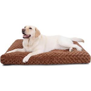 KSIIA Washable Dog Bed Deluxe Plush Dog Crate Beds Comfy Kennel Pad Anti-Slip Pet Sleeping Mat for Large, Jumbo, Medium, Small Dogs Breeds, 35" x 23", Brown