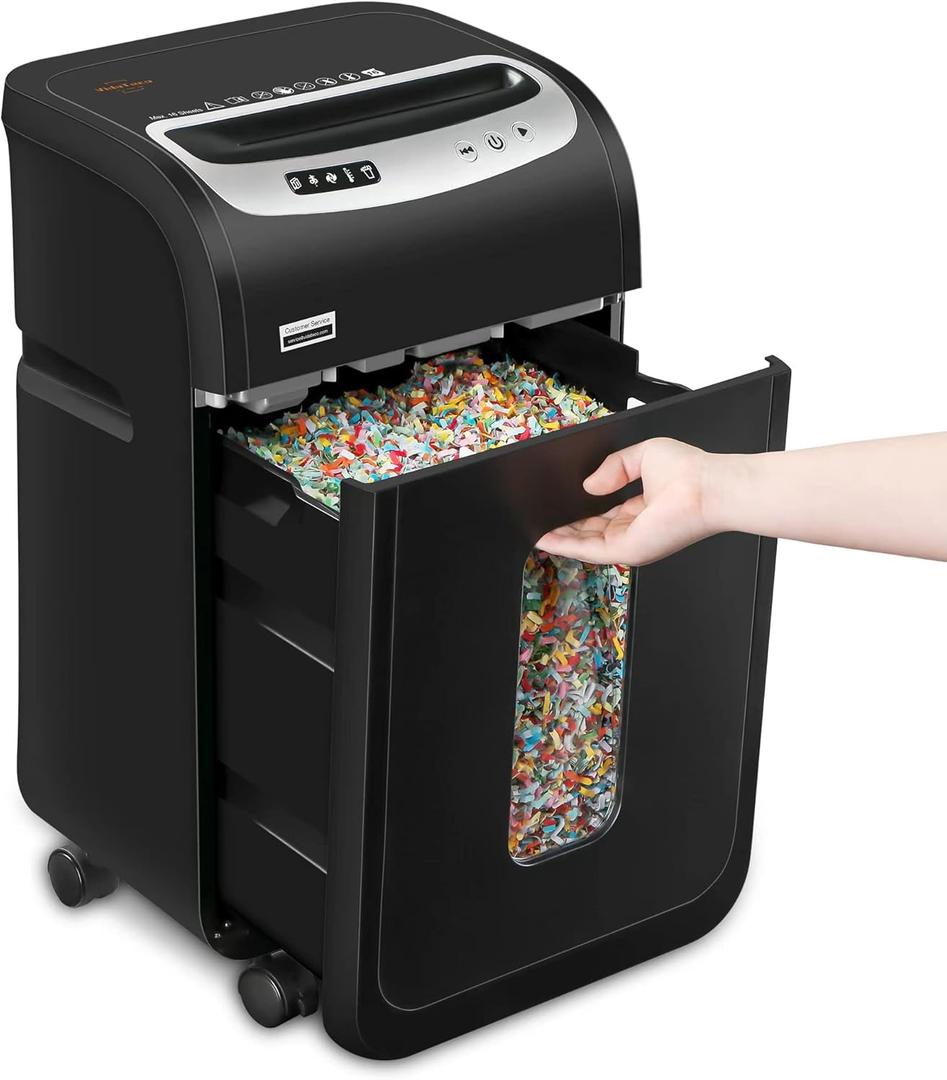 Paper Shredder for Home Office Heavy Duty with 60 Mins Running with US Patented Cutter, Shred CD/Card with Extra Large Bin, AUTO Jam Proof(ETL) (18-Sheet Micro Cut)
