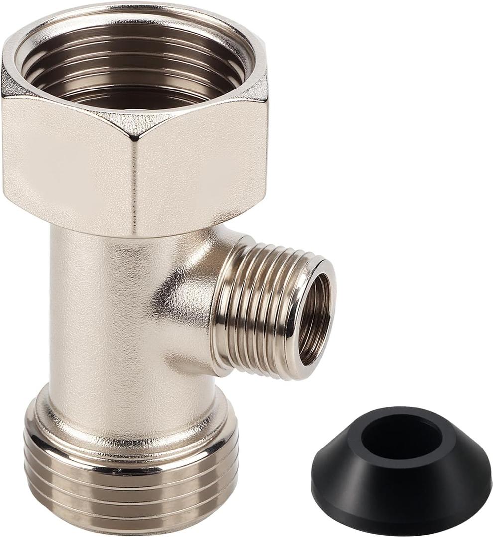 Bidet T Adapter, 7/8"x7/8"x3/8" 3-Way T Valve Connector with Washer Universal Metal T-Adapter for Shower Toilet Bidet Attachment Valve Hose Fitting Replacement Parts Accessories