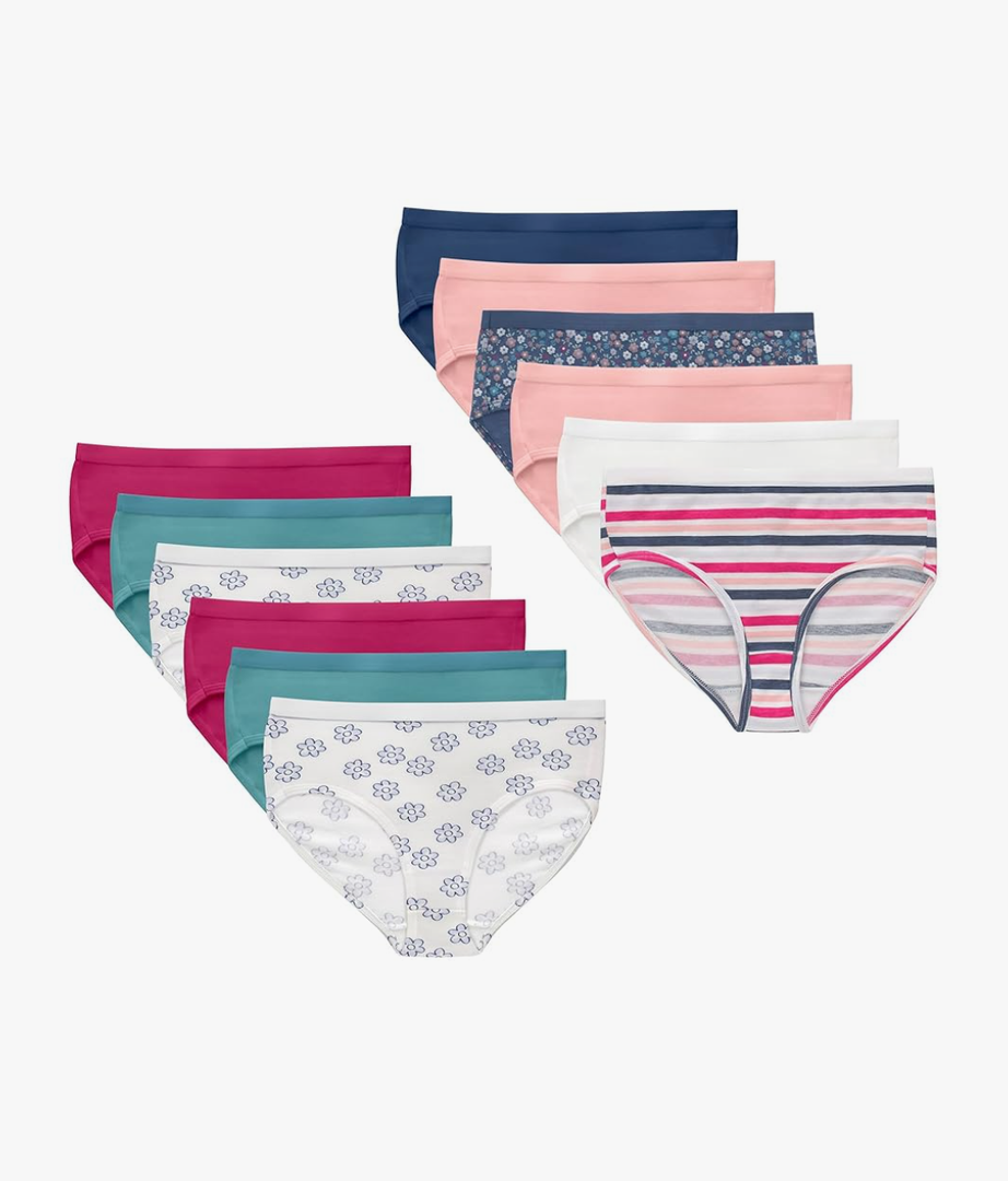 Hanes Brief Underwear, Stretch Cotton Panties for Girls, Assorted, 12-Pack 6Y