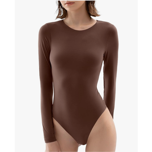 PUMIEY Women's Crew Neck Long Sleeve Bodysuit Second-skin Feel Tops Smoke Cloud Collection. Small
