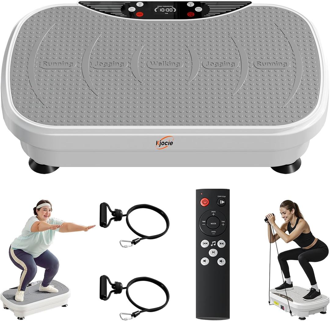 Vibration Plate Exercise Machine, Full Body Shaker Workout Vibration Plate for Lymphatic Drainage Weight Loss, Waver Vibrating Fitness Platform with Resistance Bands, Low Noise Home Fitness for Adults (White)