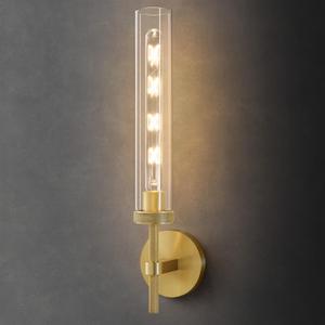 Brass Knurled Tube Wall Sconce - Luxury Modern Glass Sconces with Bulbs - Vertical Mounted Light Fixture - Gold Dimmable Indoor Lighting for Vanity Mirror Bathroom Bedroom Living Room Hallway (1 Pack)