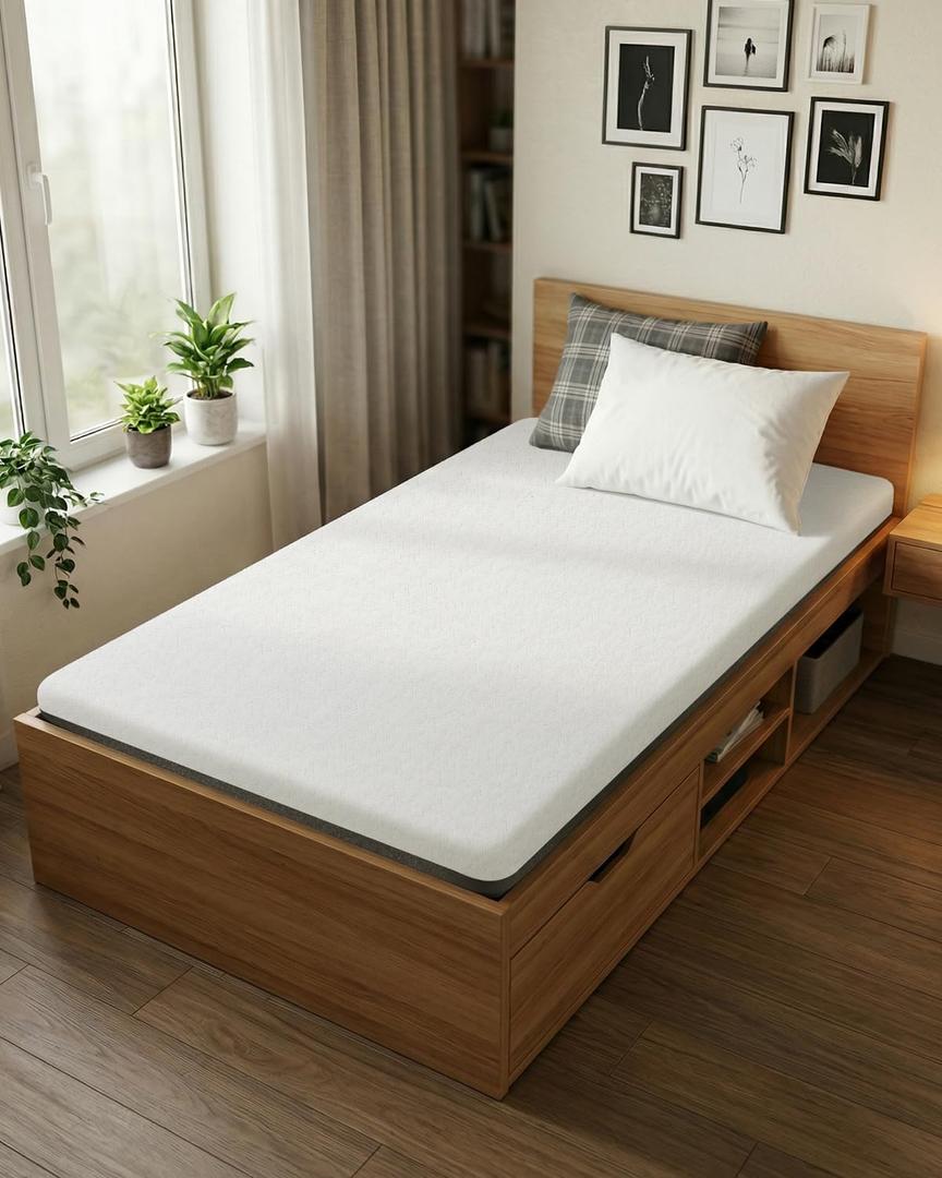 3 Inch Firm Mattress Topper Twin Size, Dual-Layer Cooling Gel Memory Foam Bed Topper for Pressure Relief, Medium Firm High-Density Mattress Pad with Removable Washable Cover, Non-Slip Base