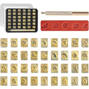BESTNULE Leather Stamping Kit - 37pcs Set with 26 Capital Letters (5.5mm), 10 Numbers (6mm), and Stamping Handle for Leathercraft