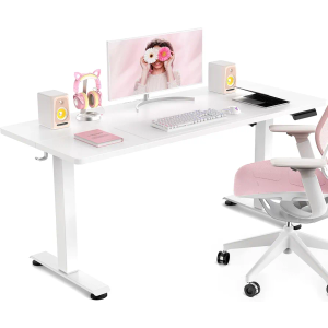 Veken 47.2 Inch Large Electric Standing Desk, Heights Adjustable, Sit to Stand Up, Work Home Office Computer Table for Study, Walking Pad, Writing, and Games, Wooden Desktop Desks, White
