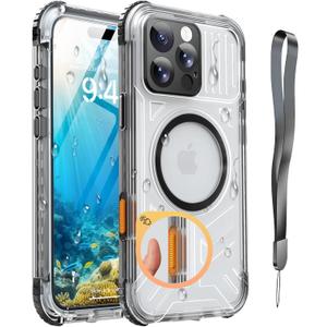 for iPhone 16 Pro Max Case Waterproof with Magsafe, Built in Camera Control [Screen Protector] [Lanyard], IP68 Military Full Body Shockproof, for Water Sports Outdoor Work, 6.9" Frosted Black