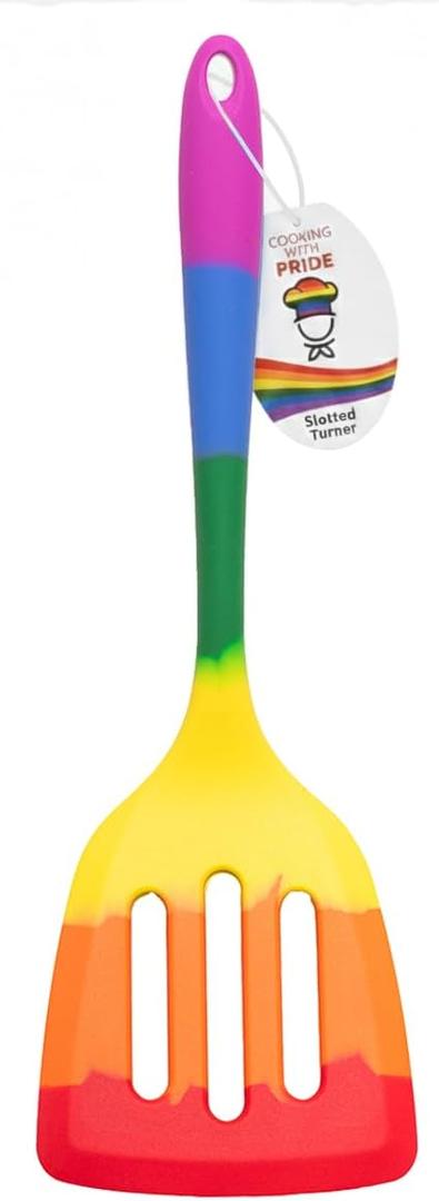 Cooking With Pride Non-Stick Slotted Turner, Heat-Safe Silicone With Iron Core, 12-Inch