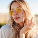 2 x Eyeglass Chains for Women Sunglasses Strap Wooden Bead Chain Natural Stone Beaded Mask Lanyard Chain (Pink Zebra Stone)