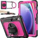 SEYMAC stock Case for Samsung Galaxy Tab S10 Lite / S10 FE / S9 FE 5G / S9 Tablet Case 10.9''/ 11'' Protective with Screen Protector, Pen Holder, 360 Rotate Stand, Hand Strap, Shoulder Strap, Pink