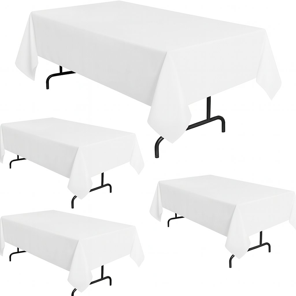 4 Pack Black Tablecloth 60x102 Inch for 6ft Rectangle Tables, Washable Polyester Table Cover Table Clothes for Dining Wedding Buffet Parties Banquet Restaurant Conference (White, 60 x 102 Inch)