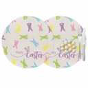 Easter Bunny Round Braided Placemats Set of 2 Retro Easter Colorful Rabbits Round Placemats for Dining Table 15 inch Washable Easter Purple Yellow Green Blue Bunny Round Table Mats