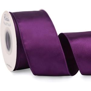 Ribbli Purple Satin Wired Ribbon 2.5 Inch Purple Christmas Ribbon for Gift Wrapping Wreaths Garland Tree Decoration Crafts Home Decor-Continous 20 Yards